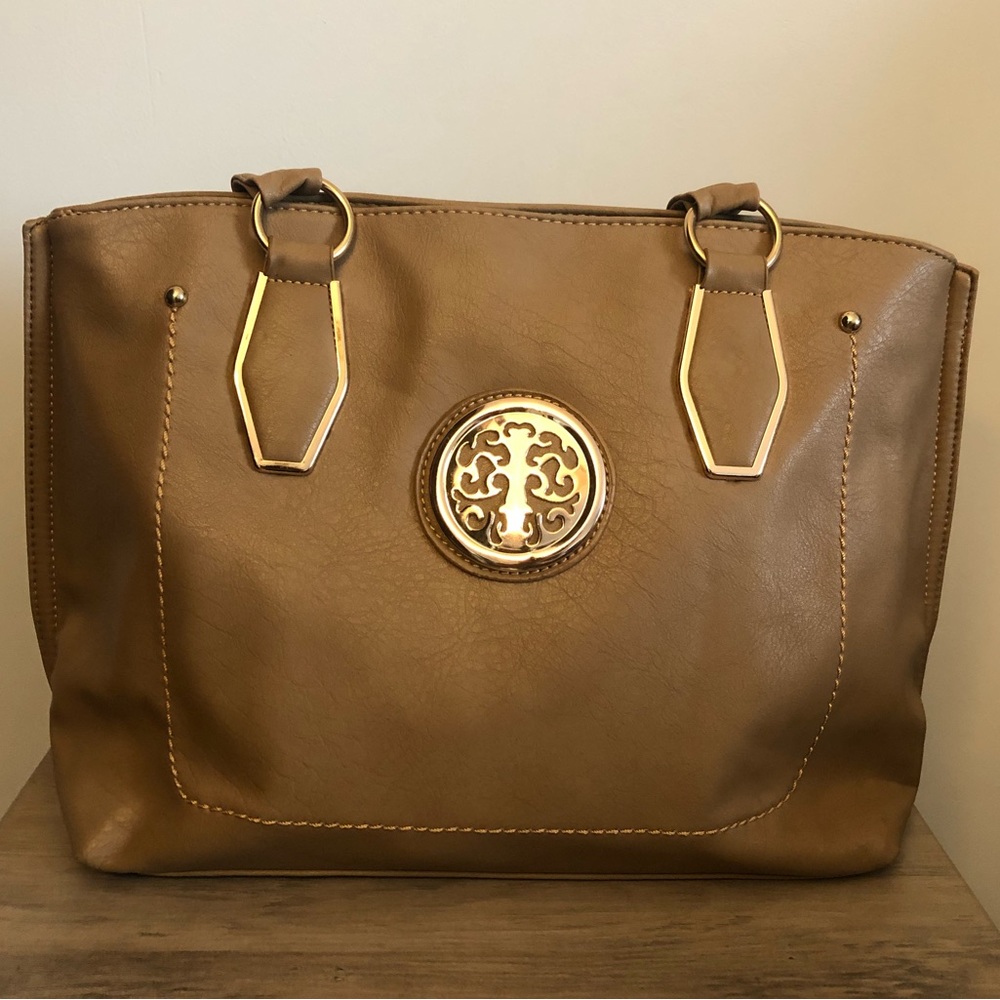 Fashion Icon Khaki Handbag with Gold Accents